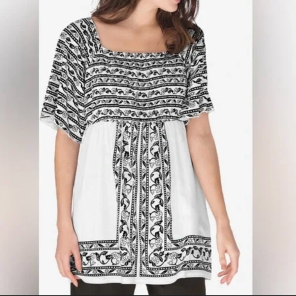 Woman Within Navy/White Smocked Tunic